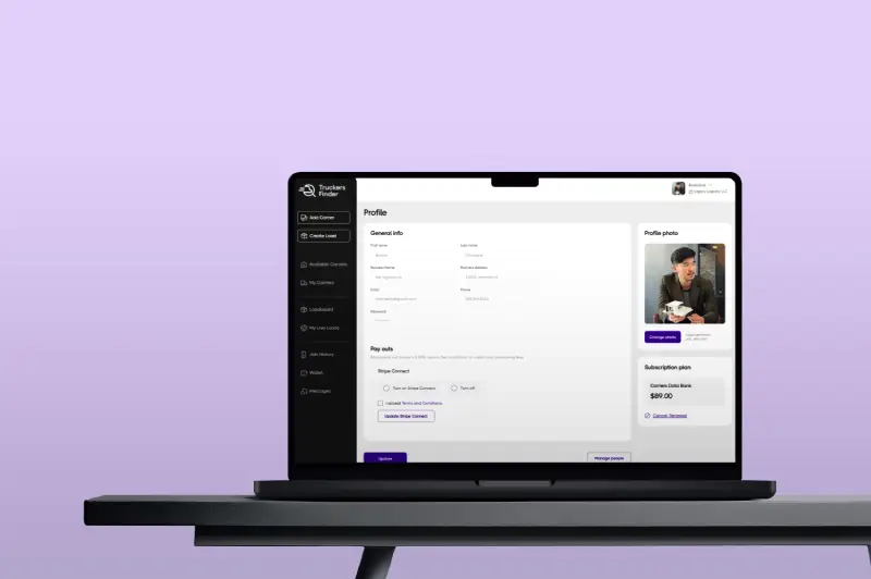 Truckers Finder — logistics SaaS dashboard preview